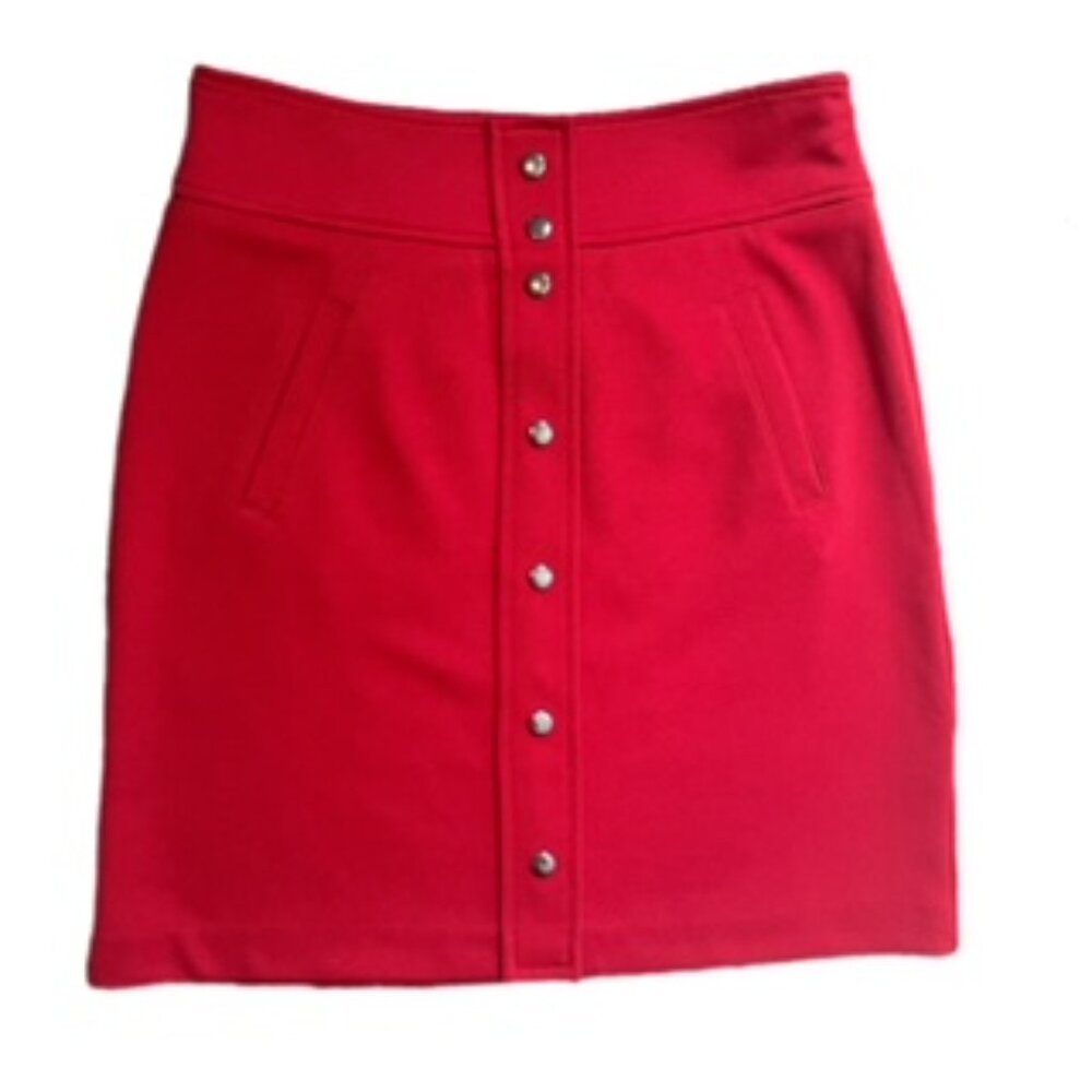 Red Button Front Skirt with Pockets